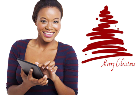 A lady sending Christmas SMS Text Greetings 2